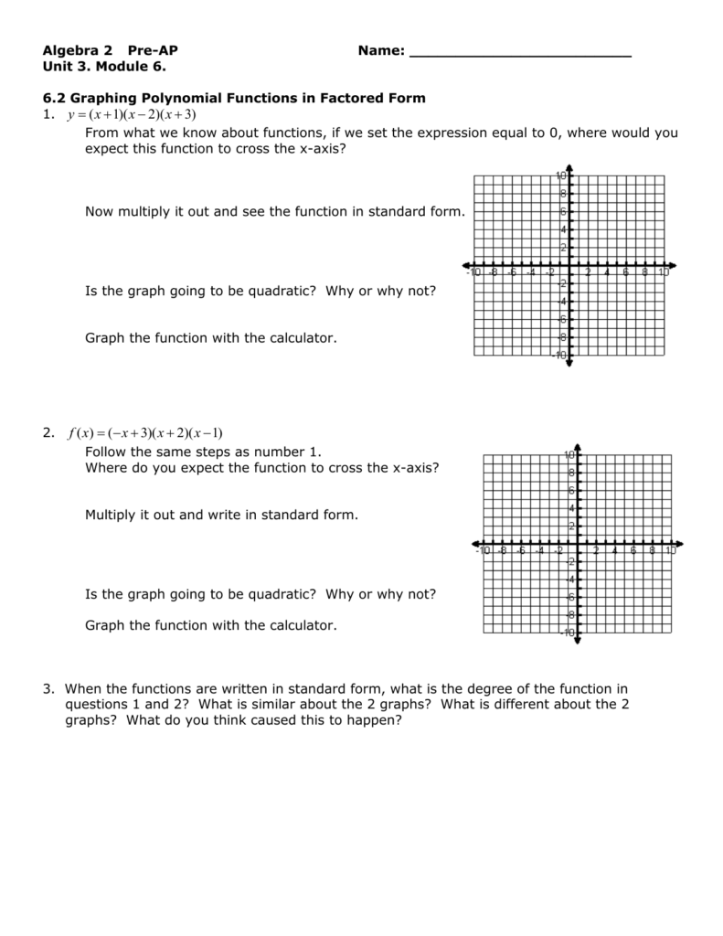 Graphing Polynomial Functions In Factored Form Worksheet Pdf Function 