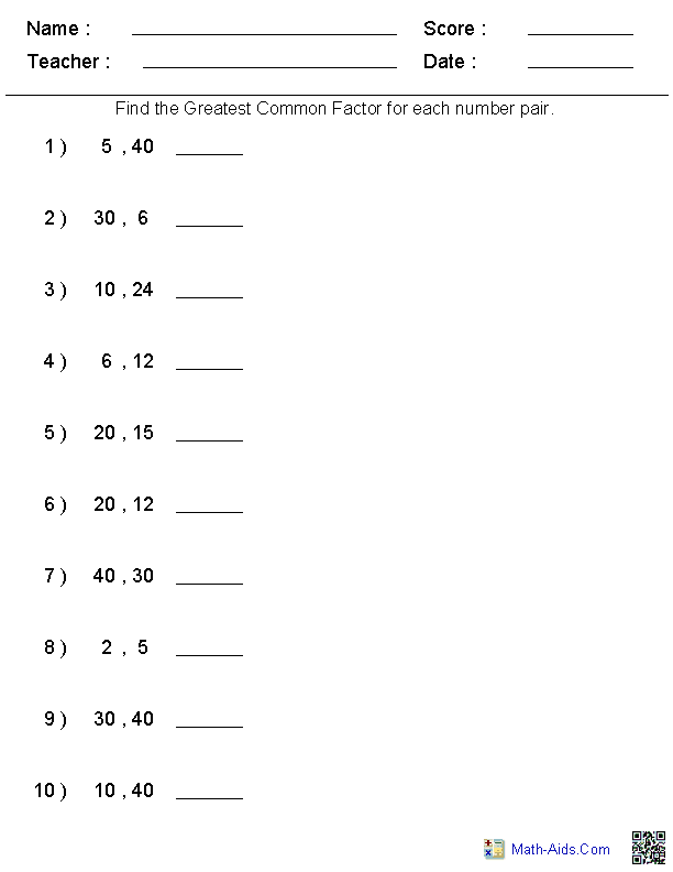 Greatest Common Factor Fractions Worksheets Greatest Common Factors