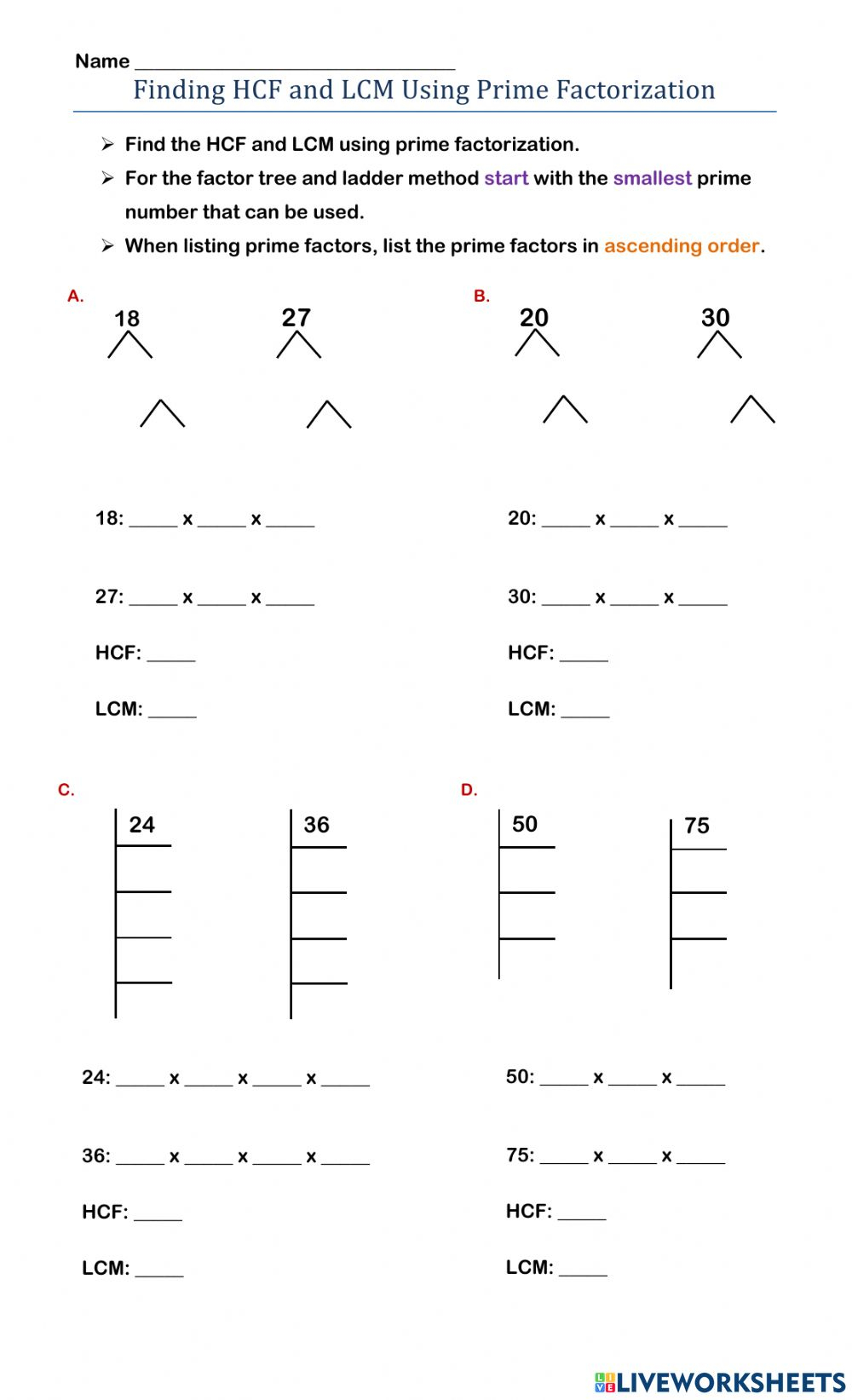 Lcm And Gcf Worksheet