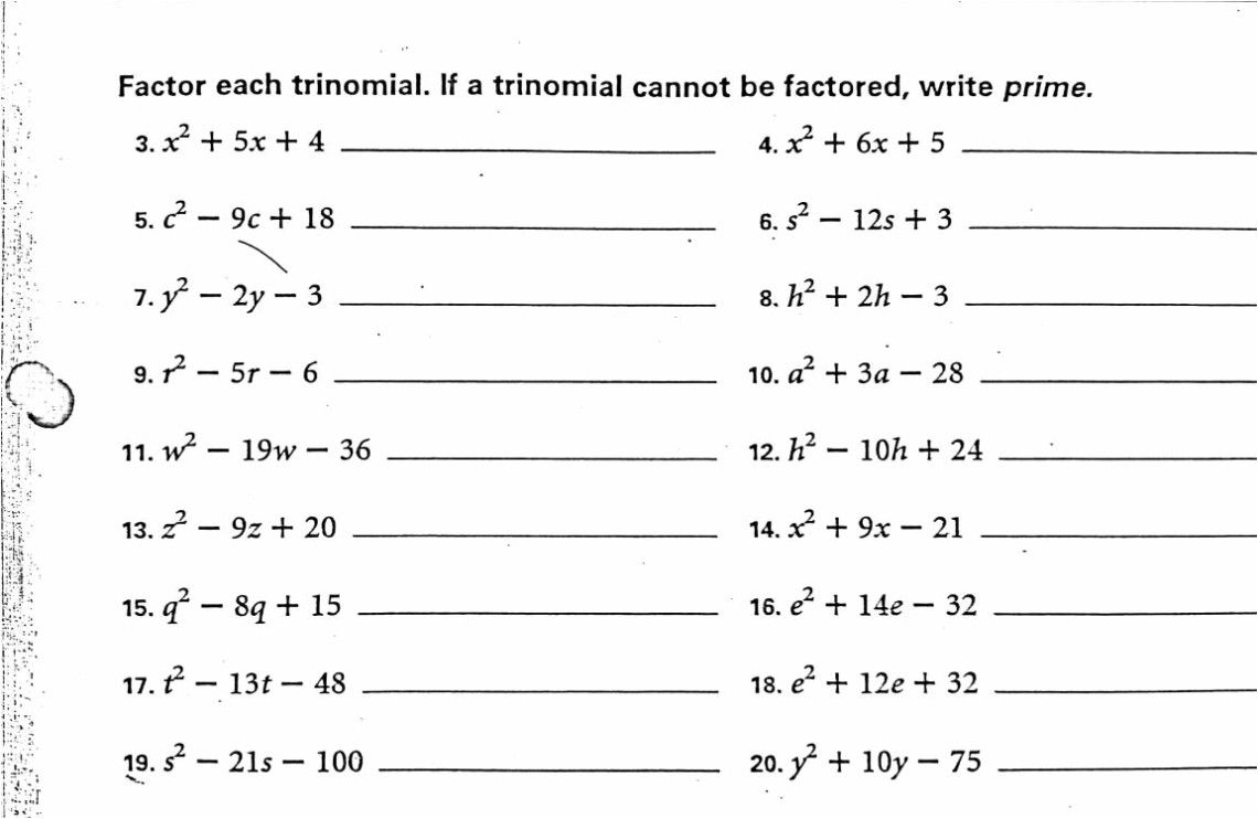 Factoring Trinomials Worksheet Multiple Choice FactorWorksheets