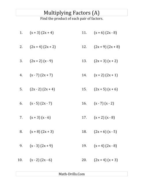 Multiplying Factors Of Quadratic Expressions With X Coefficients Of 1 