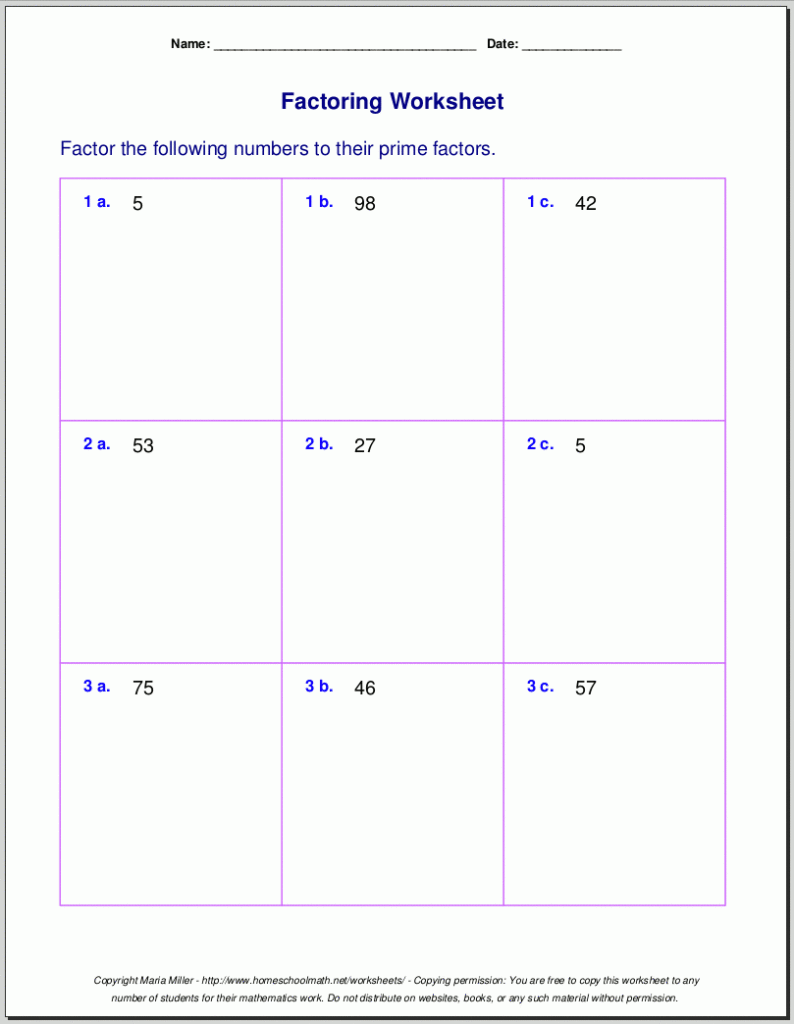 Prime Factorization Tree Worksheet