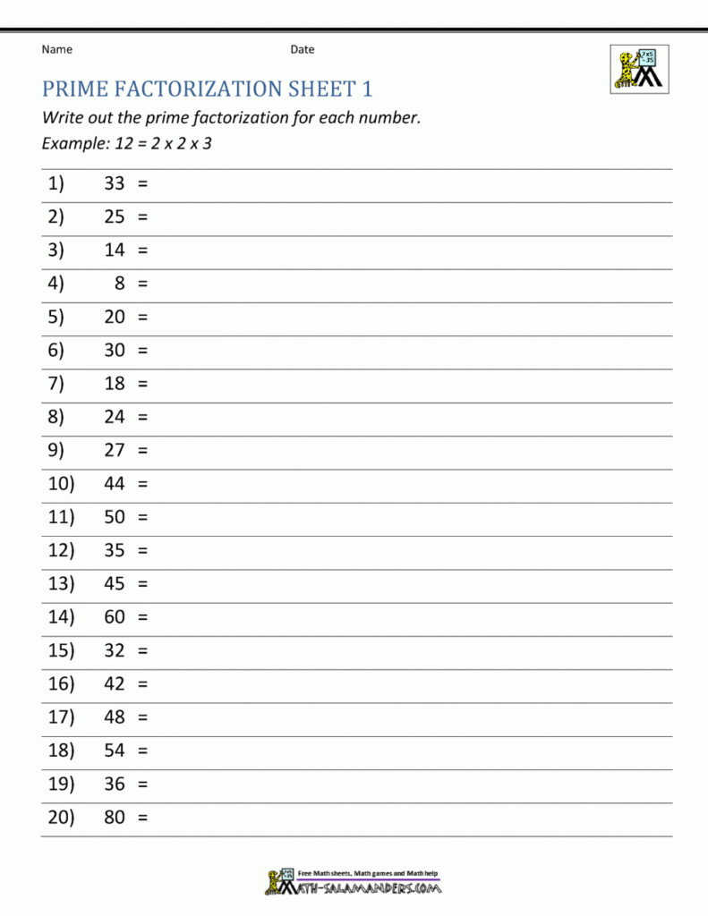 Prime Factorization Worksheet Grade 8 Pdf Endinspire