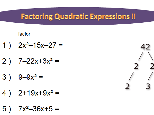 Quadratic Expressions Worksheets