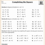 Solve By Completing The Square Worksheet