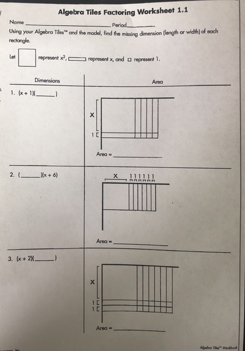 Solved Algebra Tiles Factoring Worksheet 1 1 Period Name Chegg
