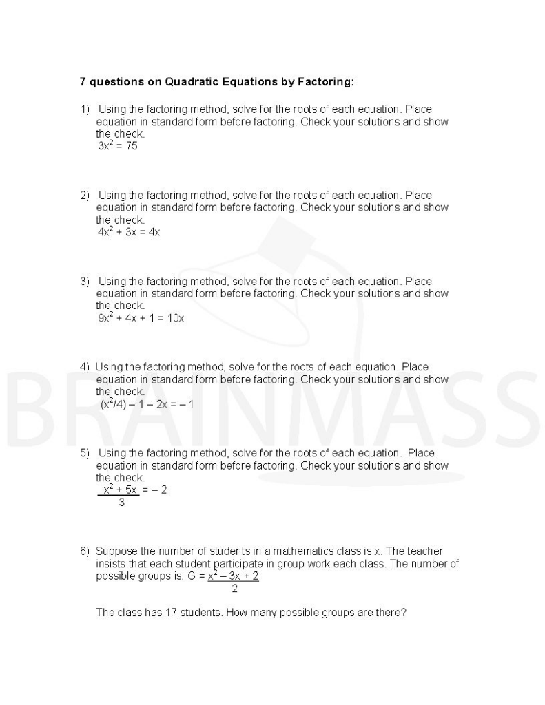 Solving Quadratic Equations Worksheet All Methods With Answers 