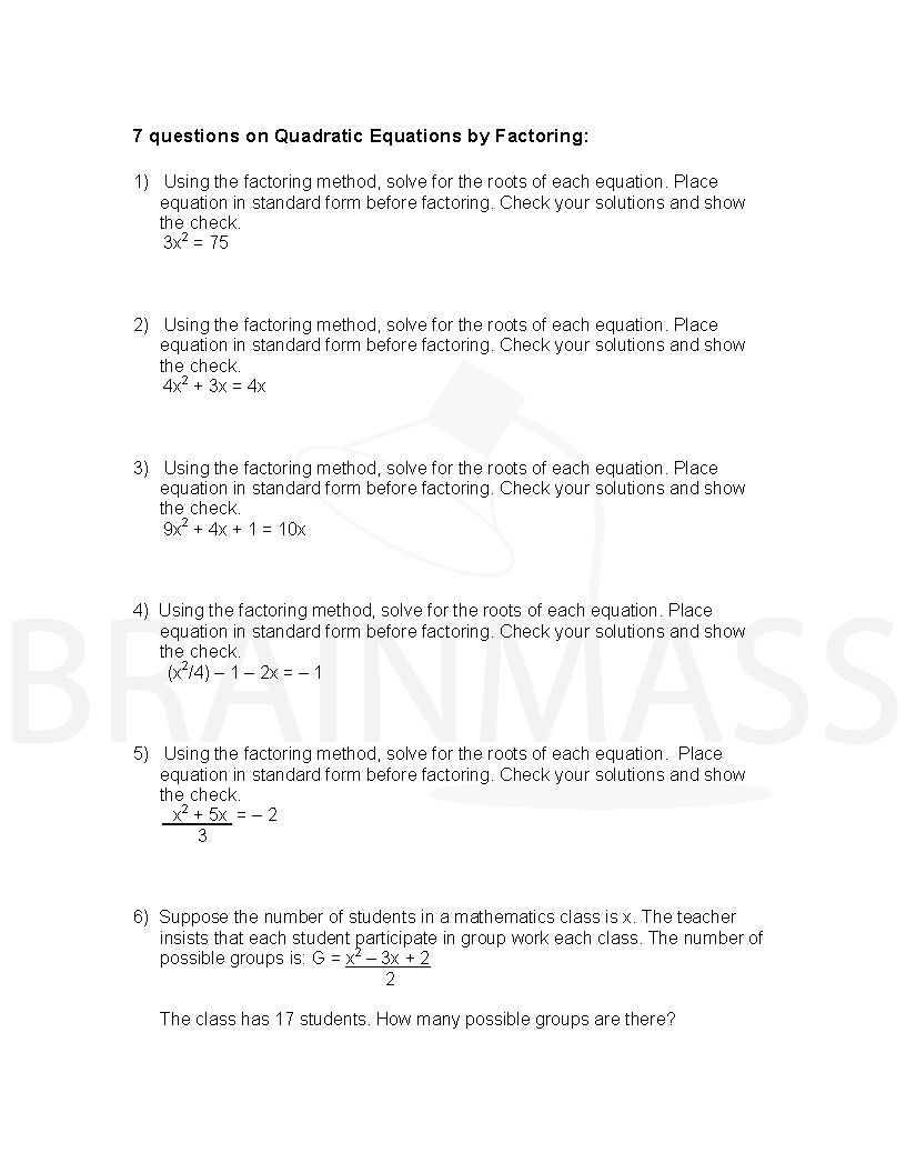 Solving Quadratic Equations Worksheet All Methods With Answers 