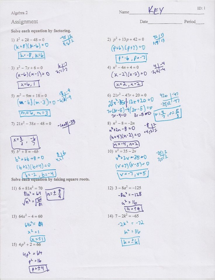 Solving Quadratic Equations Worksheet Solving Quadratic Equations By 