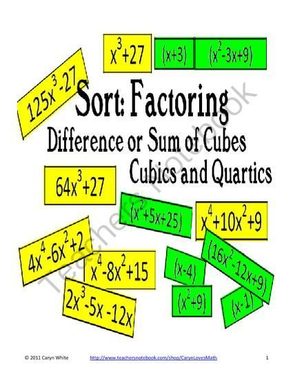Sort Factoring Difference Sum Of Cubes Cubics Quartics From 