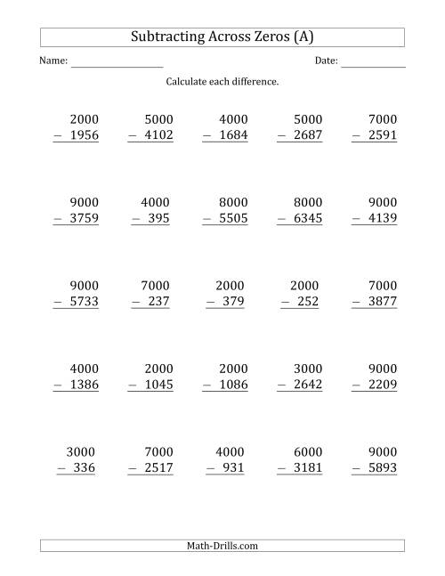 Subtracting Across Zeros From Multiples Of 1000 A 