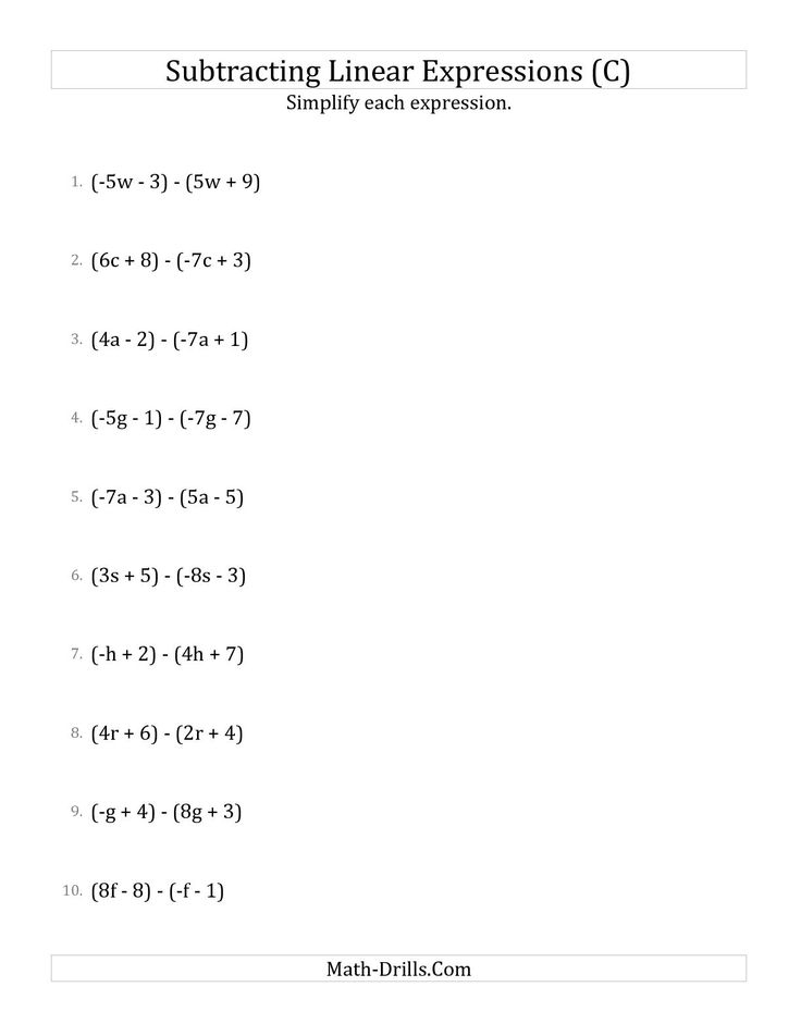 The Subtracting And Simplifying Linear Expressions C Math Worksheet