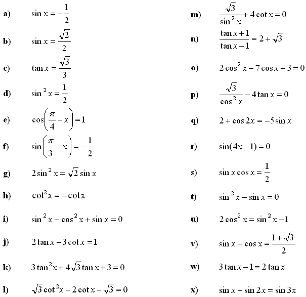 Trigonometric Equations Formula With Worksheets