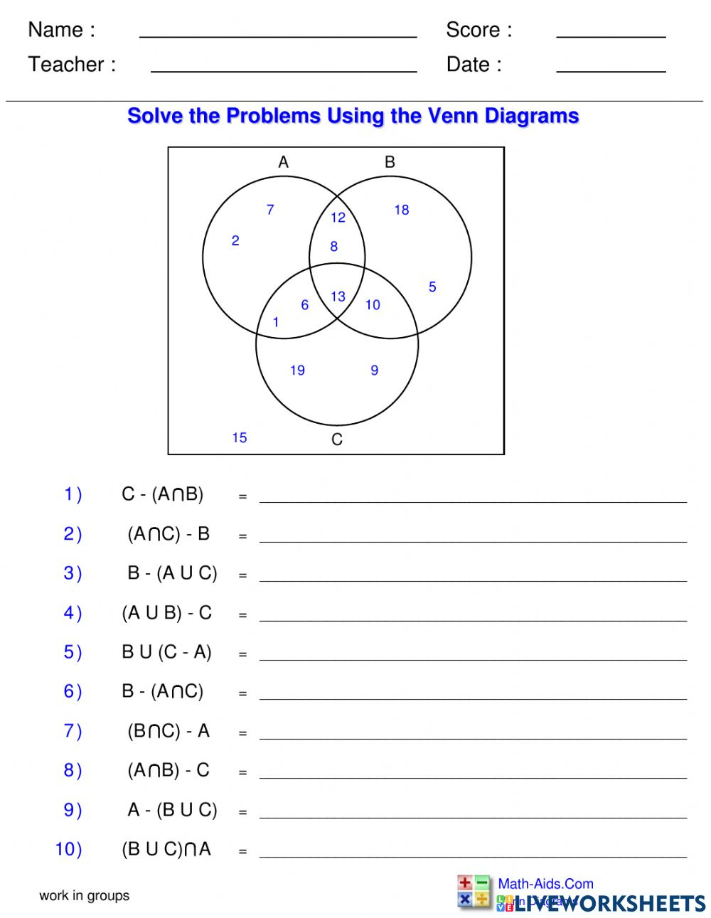 Venn Diagram Math Worksheets Venn Diagrams Part 2 1st Grade Math 