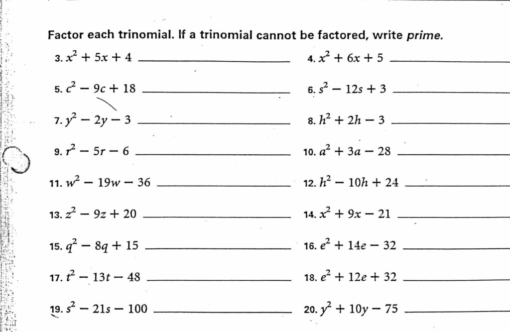 Worksheet On Factoring Trinomials