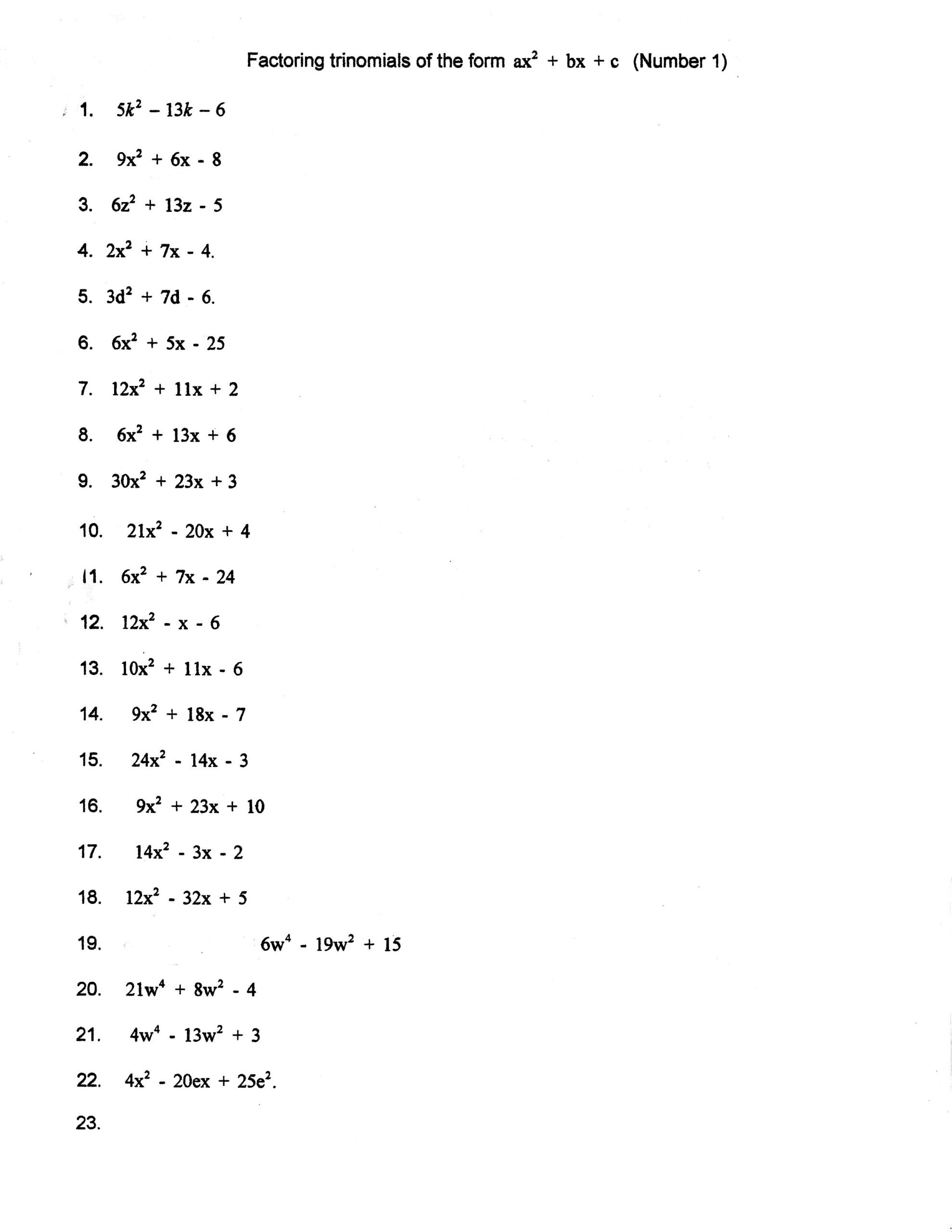 15 Factoring Trinomials Practice Worksheet Worksheeto