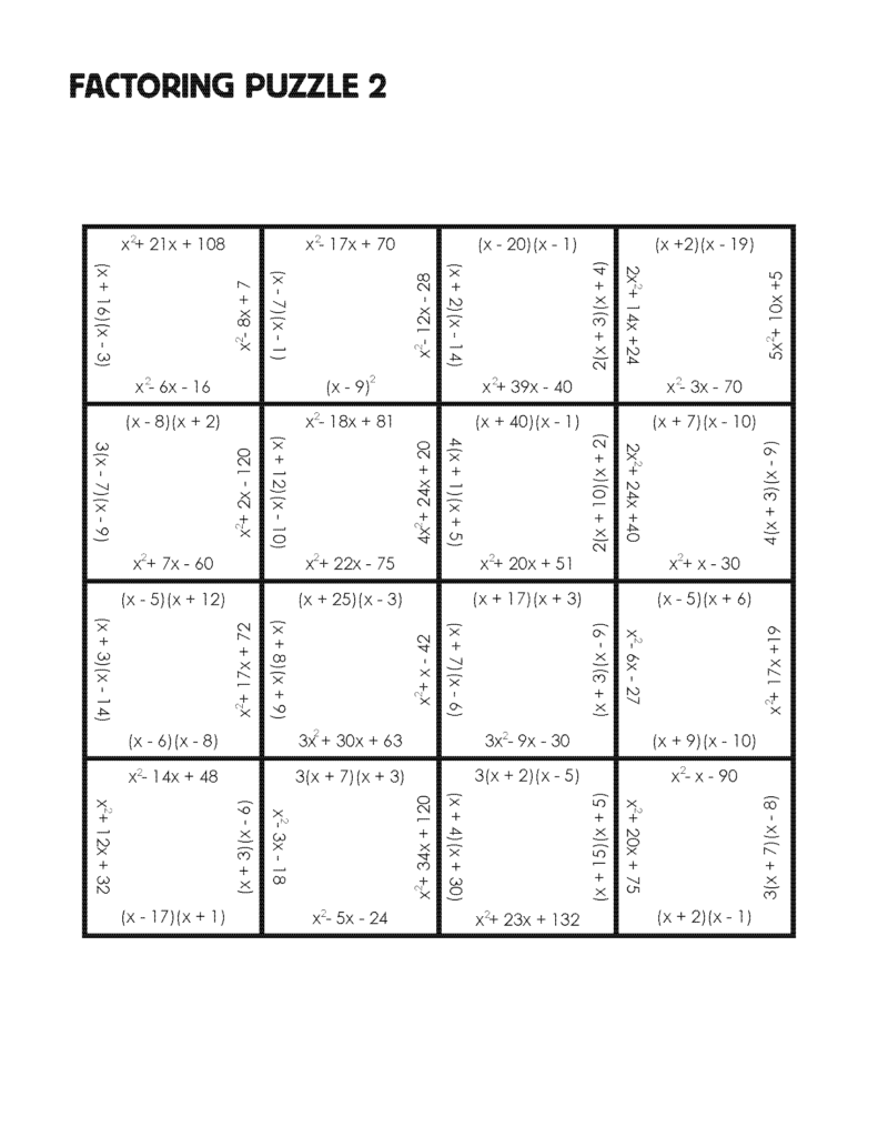 16 Algebra 1 Factoring Puzzle Worksheets Worksheeto