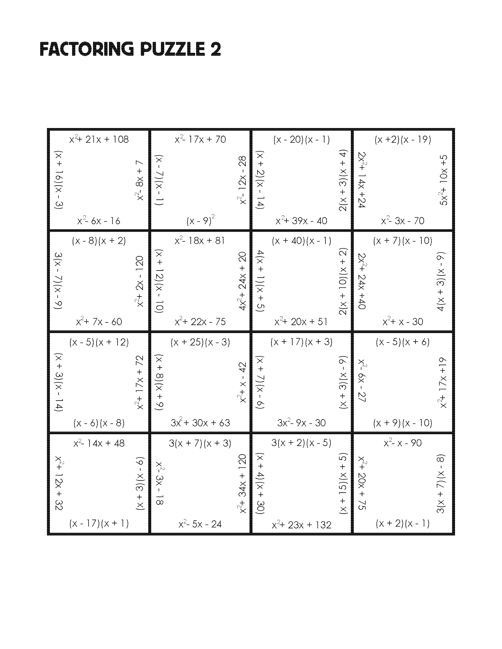 16 Algebra 1 Factoring Puzzle Worksheets Worksheeto