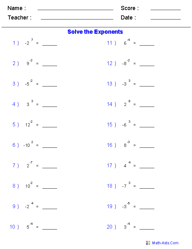 20 Exponents Worksheets Grade 8 Worksheets Decoomo