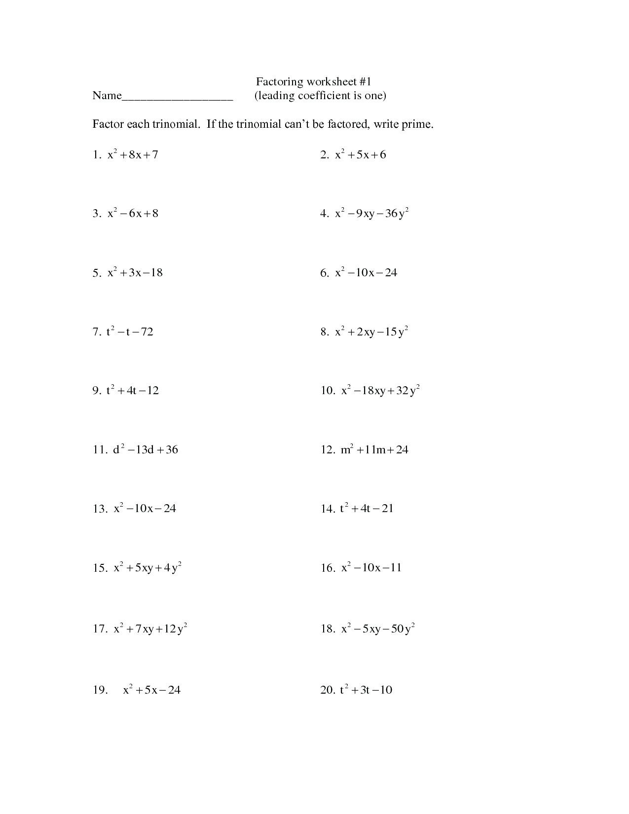 30 Factoring Trinomials Worksheet Algebra 2 Education Template
