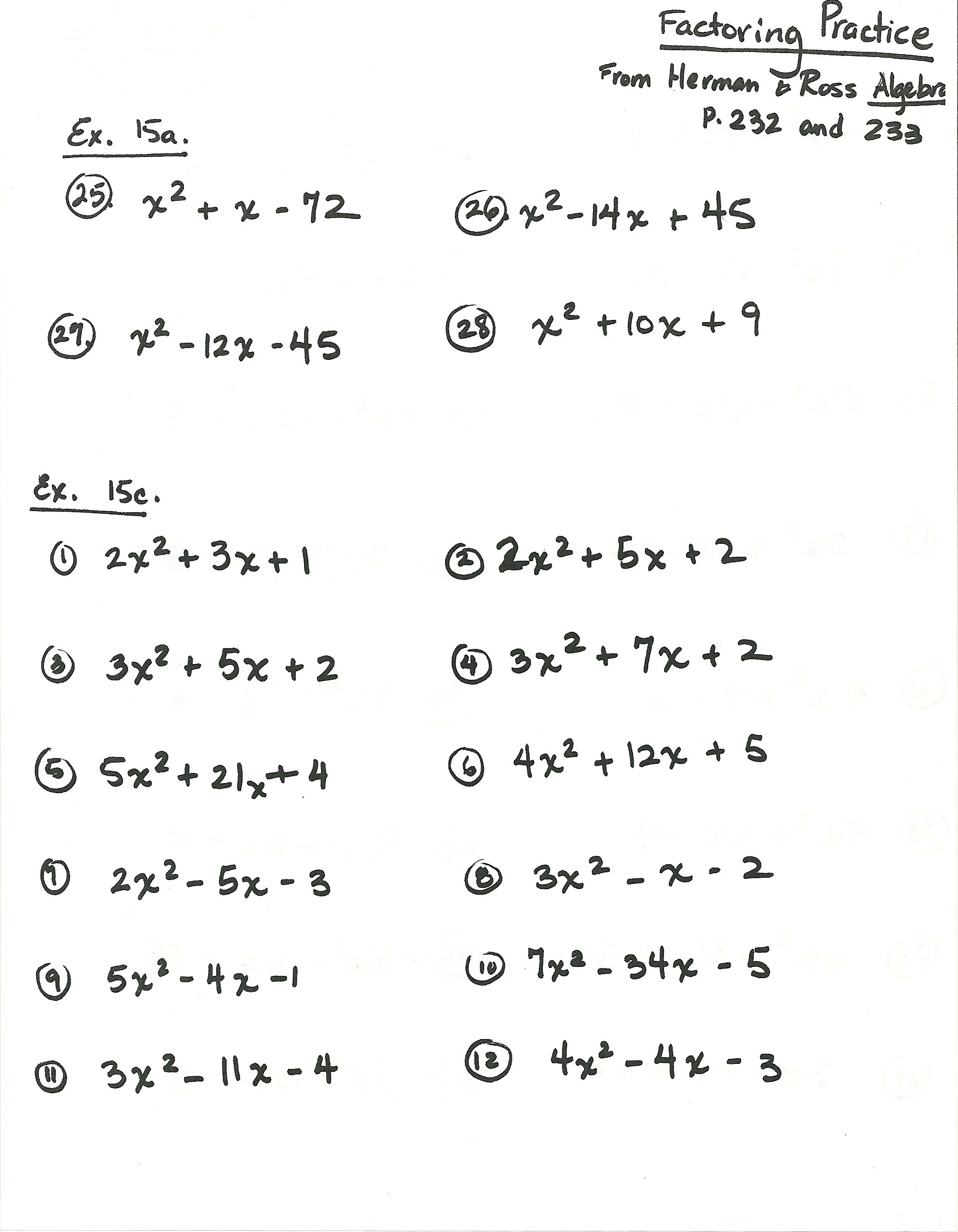 complete factoring common core algebra ii homework