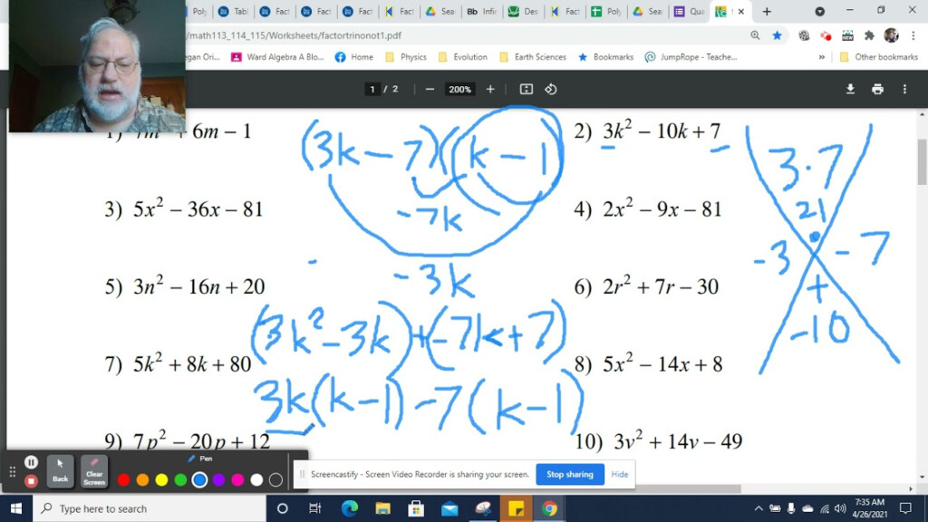 7a Factoring Quadratics With A Lead Coefficient Other Than 1 By 