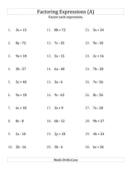 8 7Th Grade Factoring Expressions Worksheet Algebraic Expressions 