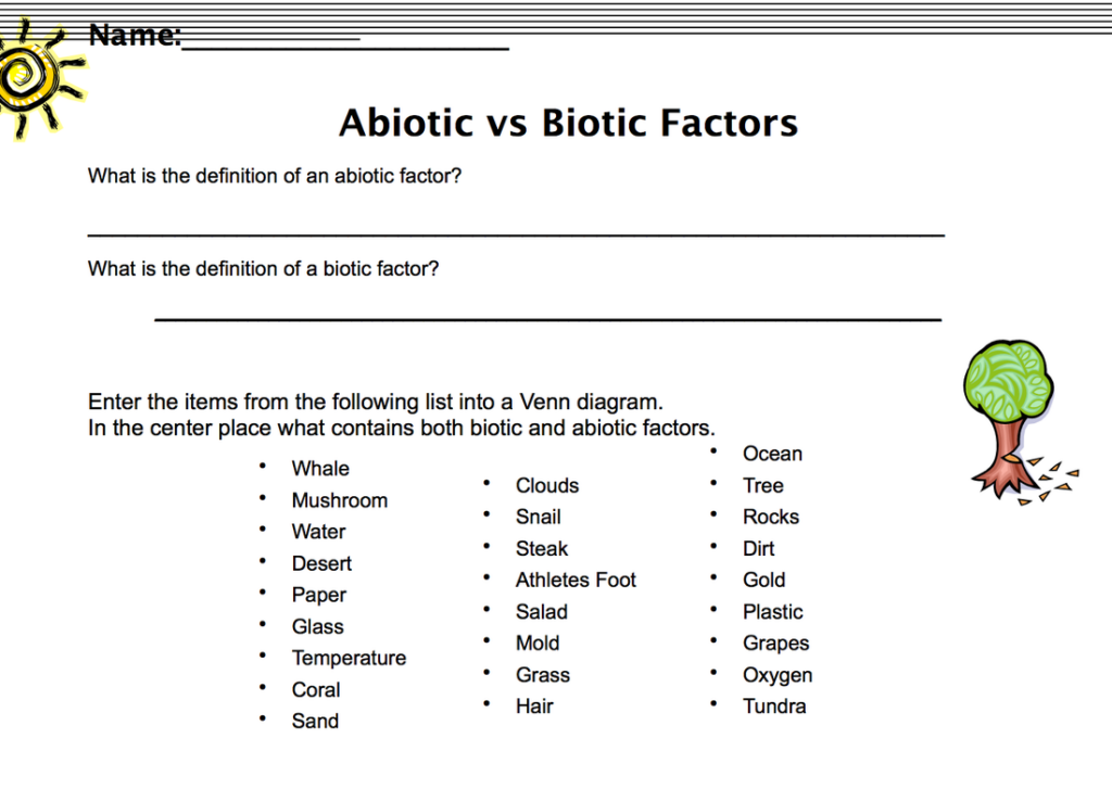 Abiotic Vs biotic Factors Worksheet Answers