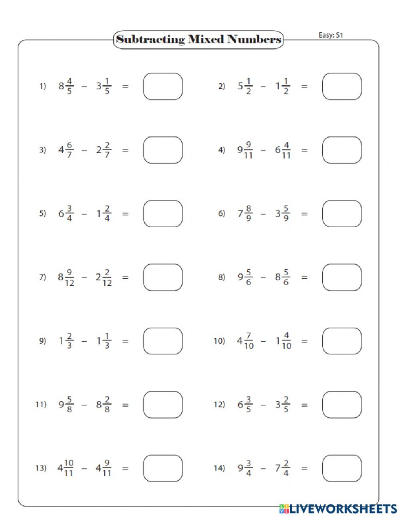 Adding And Subtracting Mixed Fractions A Grade 5 Math Worksheet 