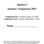 Algebra 1 Summer Assignment 2015 Name