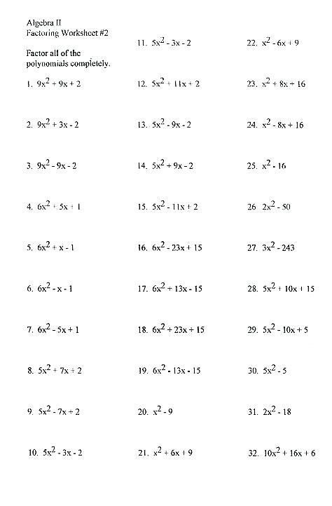 Algebra 2 Factoring Review Worksheet Thekidsworksheet