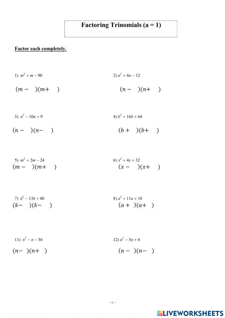 Algebra 21 Factoring Worksheet