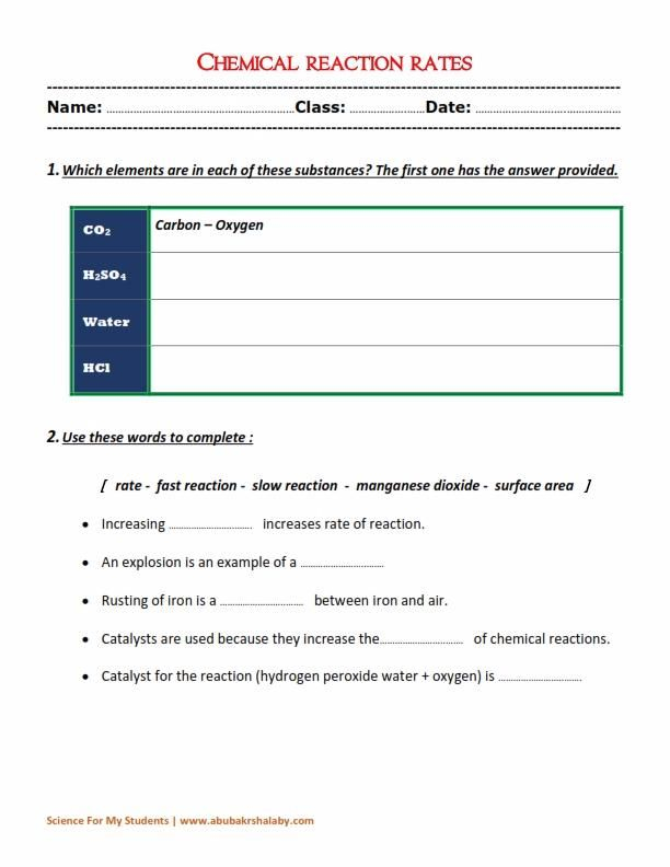 Chemical Reaction Rates Worksheet Reaction Rate Chemical 