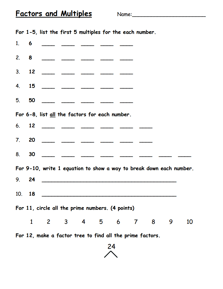 Class 5 Maths Factors And Multiples Worksheet Times Tables Worksheets