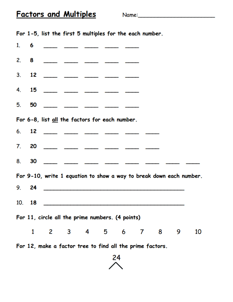 Class 5 Maths Factors And Multiples Worksheet Times Tables Worksheets