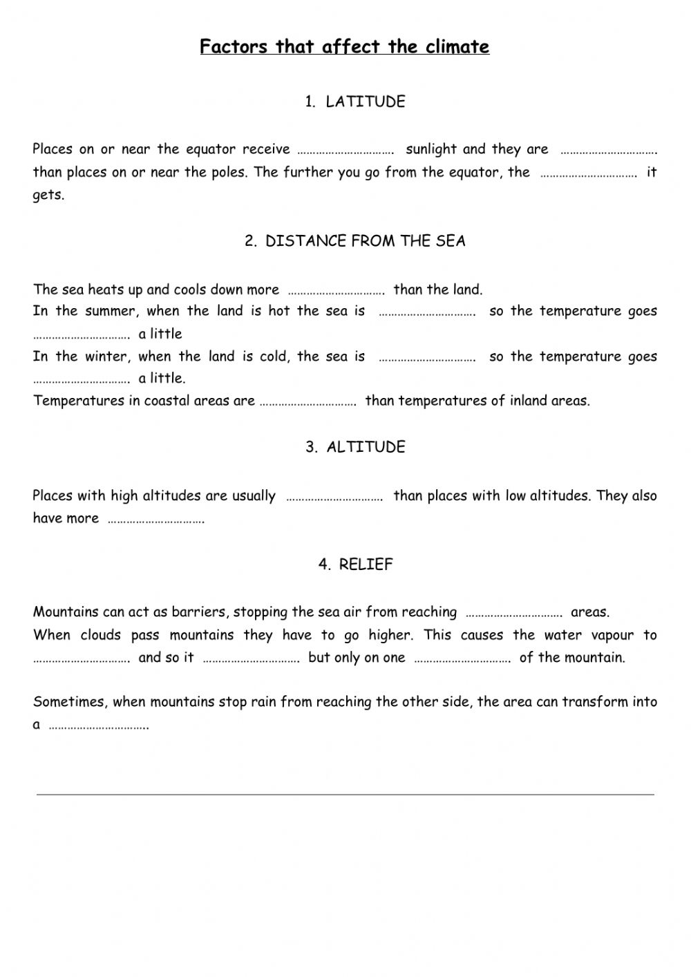 Climates Worksheet