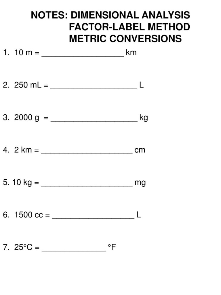 Dimensional Analysis Factor Label Method Worksheet Trovoadasonhos