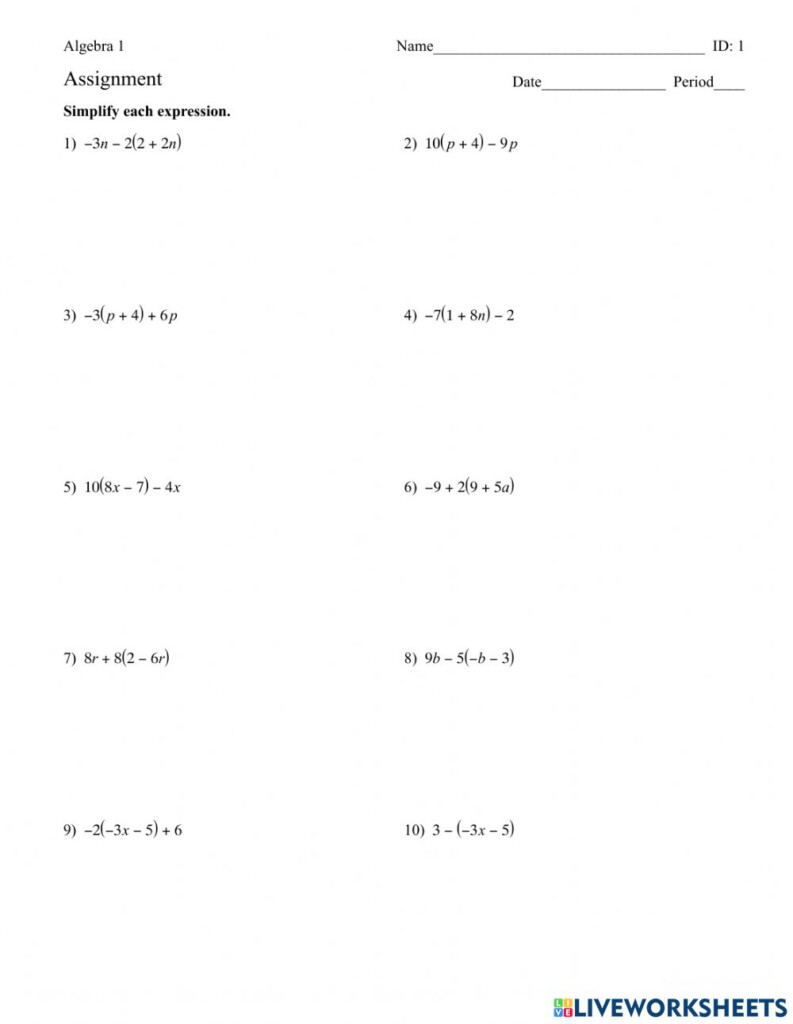 Distribute And Combine Like Terms Worksheet