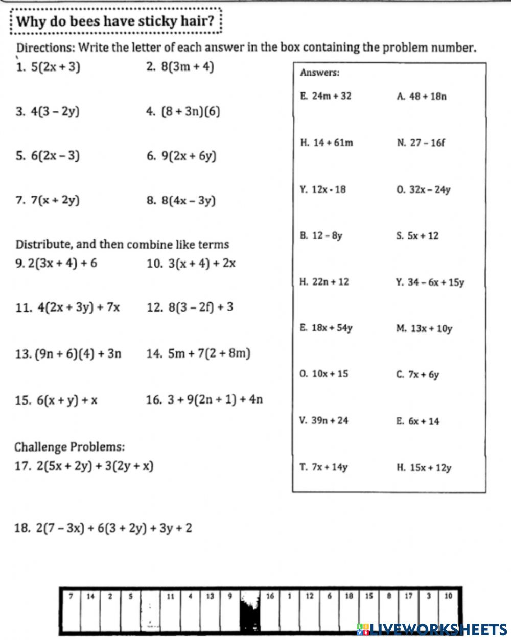 Ejercicio De Distributive Property And Combining Like Terms