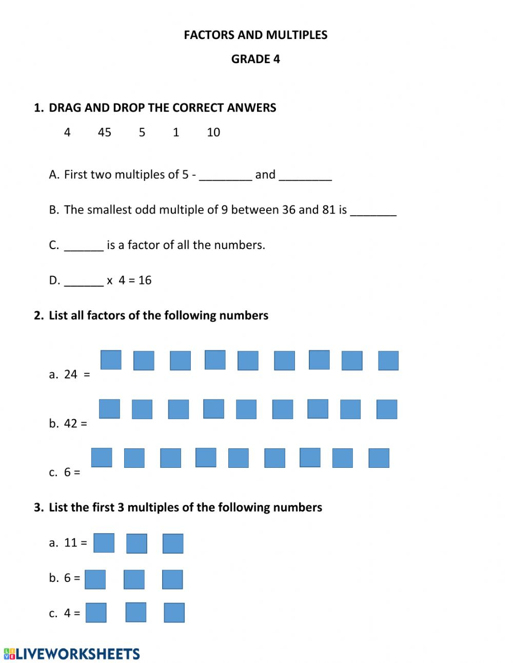 Ejercicio De Factors And Multiples