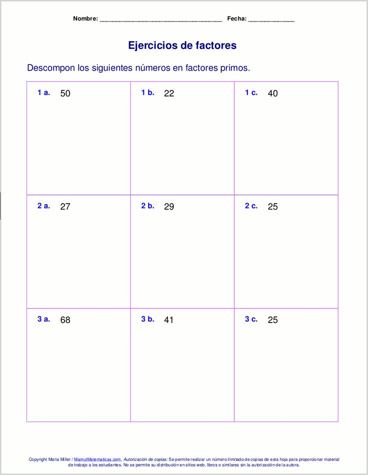 Ejercicios Para Descomposici n De N meros En Factores Primos Factores