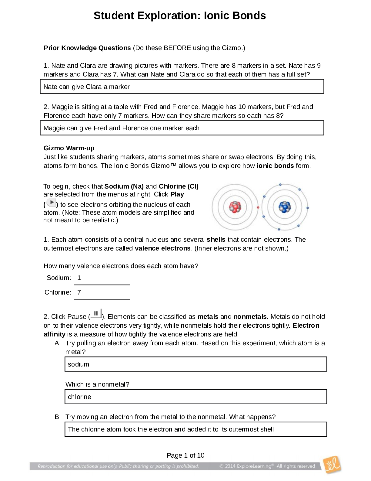 EXPLORE LEARNING GIZMO STUDENT EXPLORATION IONIC BONDS LATEST STUDY 