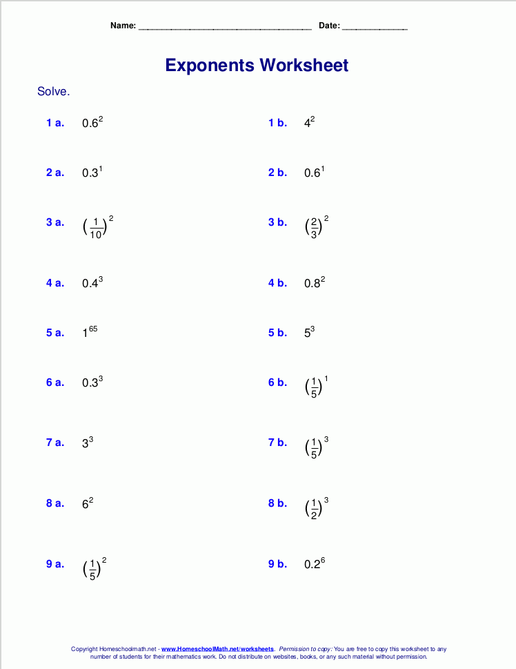 Exponent Quotient Rule Worksheet Exponent Rules Review 6 Pdf Name