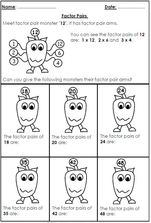 Factor Pairs Worksheet Math Number Sense Free Printable Math 