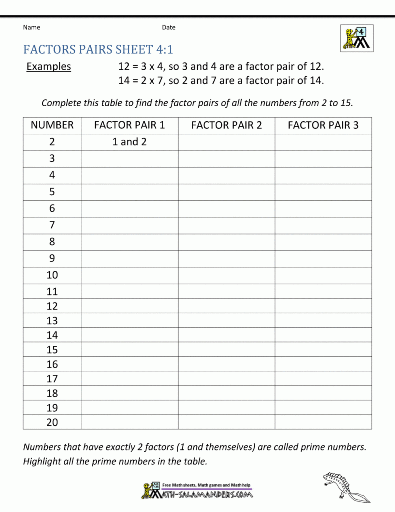 Factor Worksheet For Grade 4