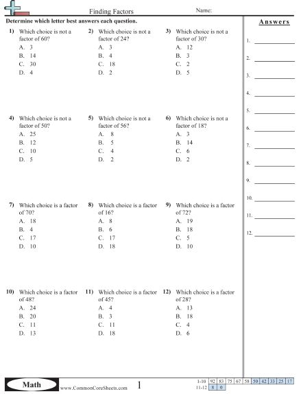 Factor Worksheets 4th Grade Factors And Multiples Worksheets Free 