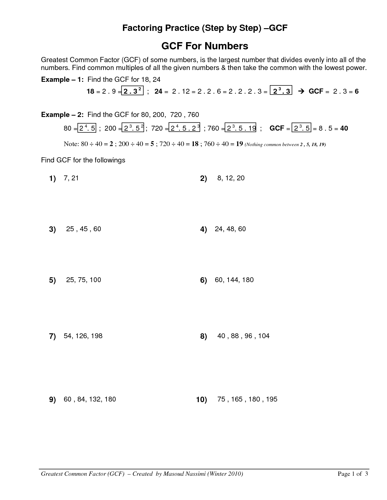 Factoring Algebraic Expressions Worksheets Worksheets Key