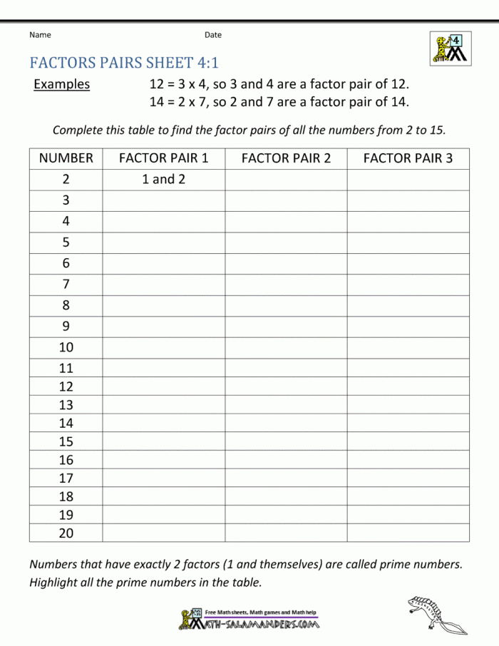 Factoring And Multiples Worksheets