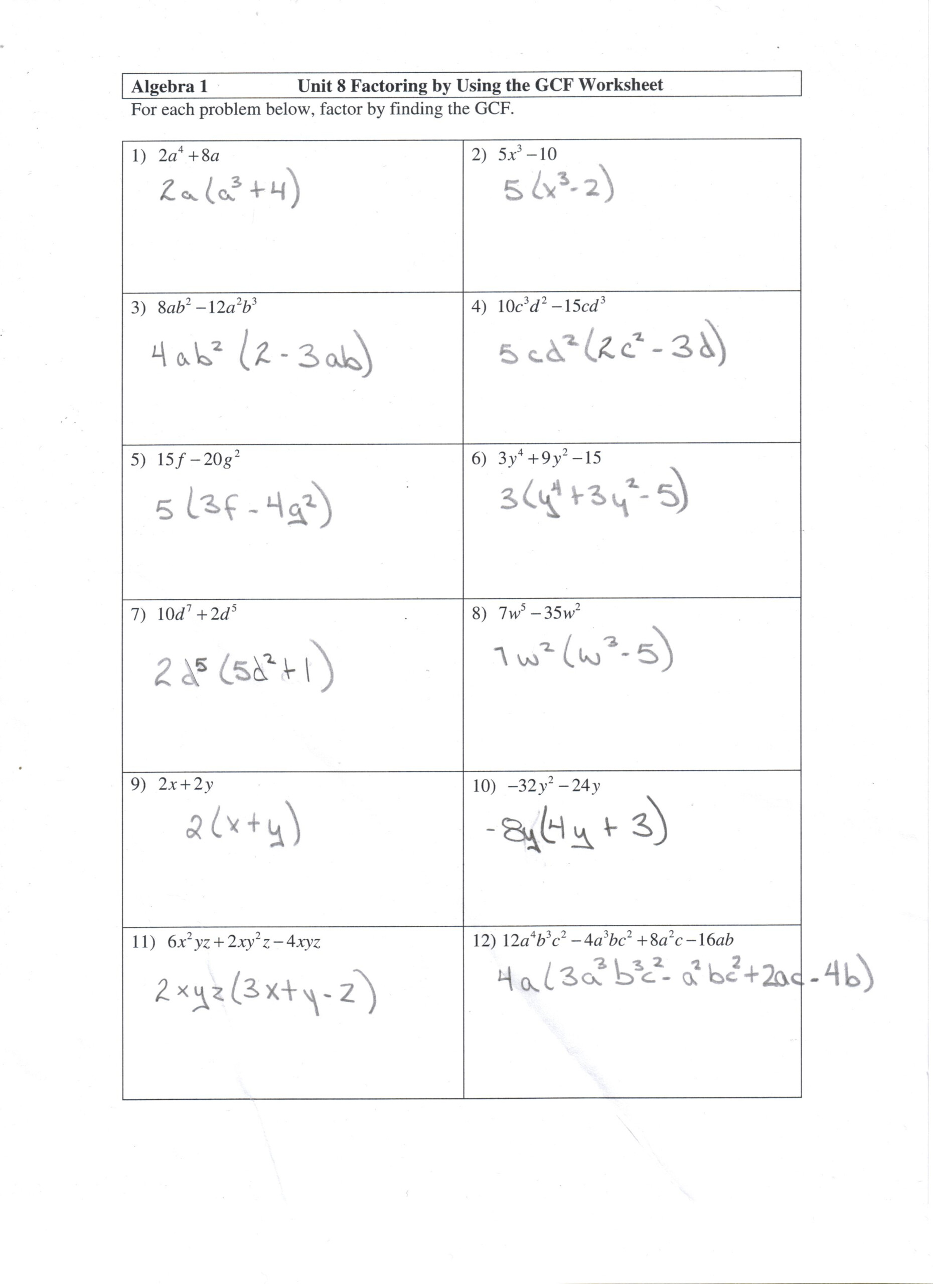 Factoring By Grouping Worksheet Algebra 1 Answers With Work Organical