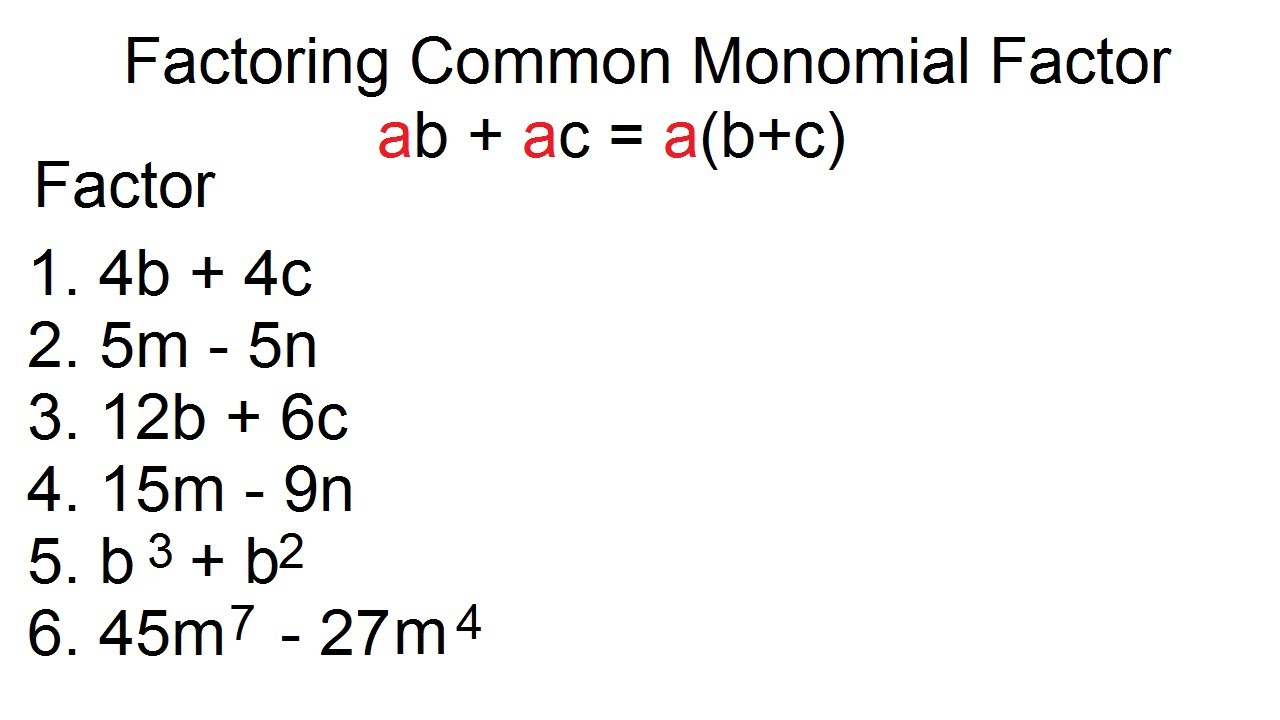 Factoring Common Monomial Factor YouTube